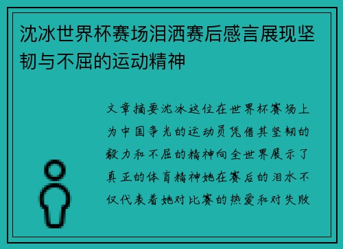沈冰世界杯赛场泪洒赛后感言展现坚韧与不屈的运动精神